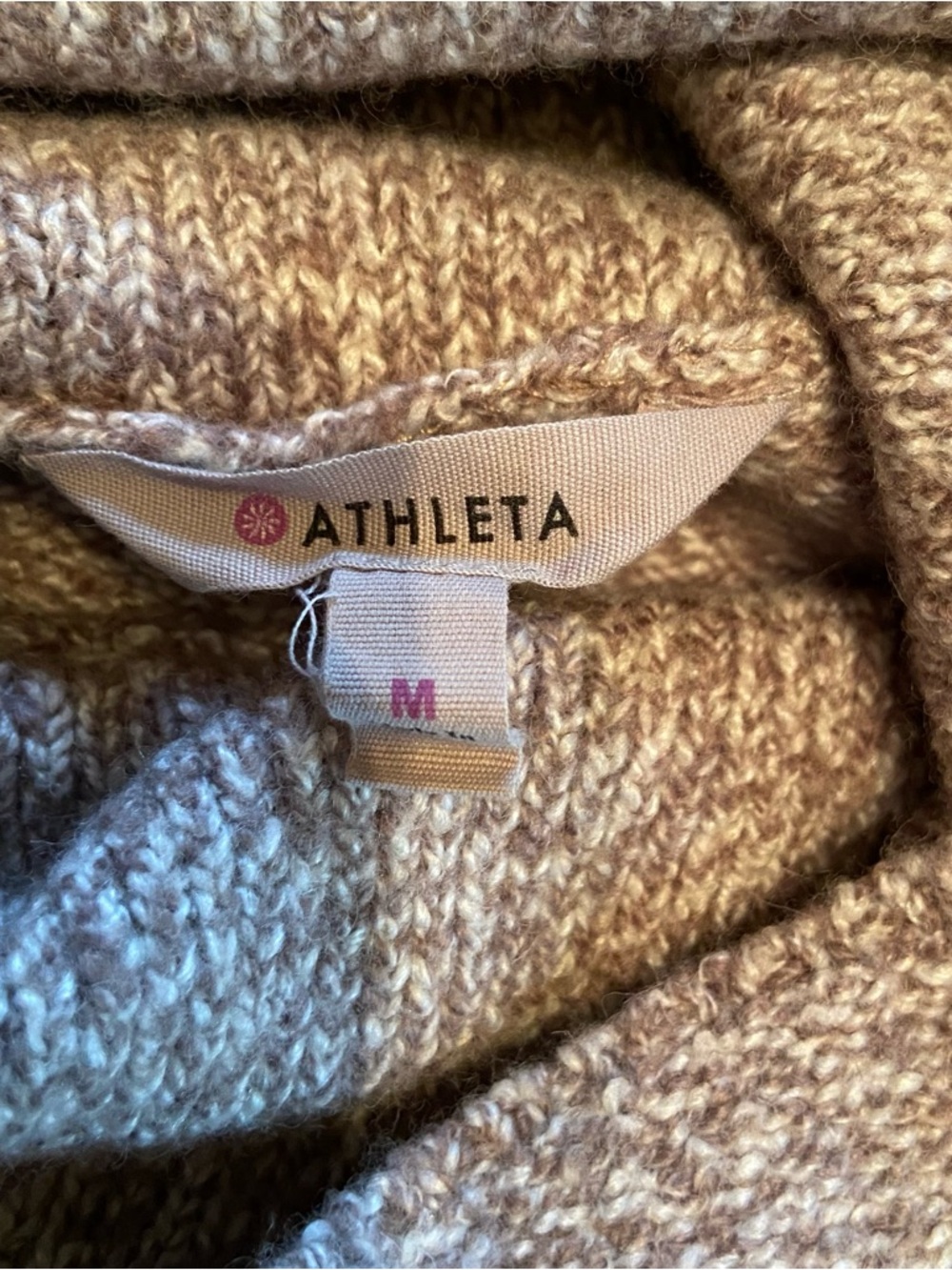 ATHLETA Funnel/Cowl Neck Wool Blend Oversized Sweater Oatmeal Heather Size M - Picture 3 of 5